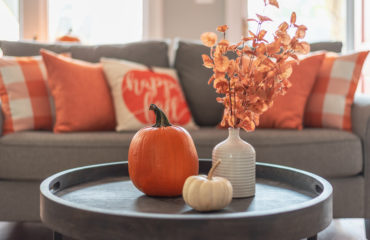 Fall home decor in gray and orange tones